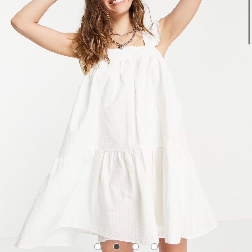 Topshop textured mini smock dress in ivory